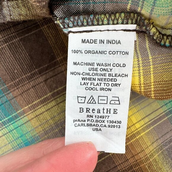 Prana Mens Morrison Yellow Plaid Button Front Long Sleeve Outdoor Medium Shirt - Picture 4 of 8